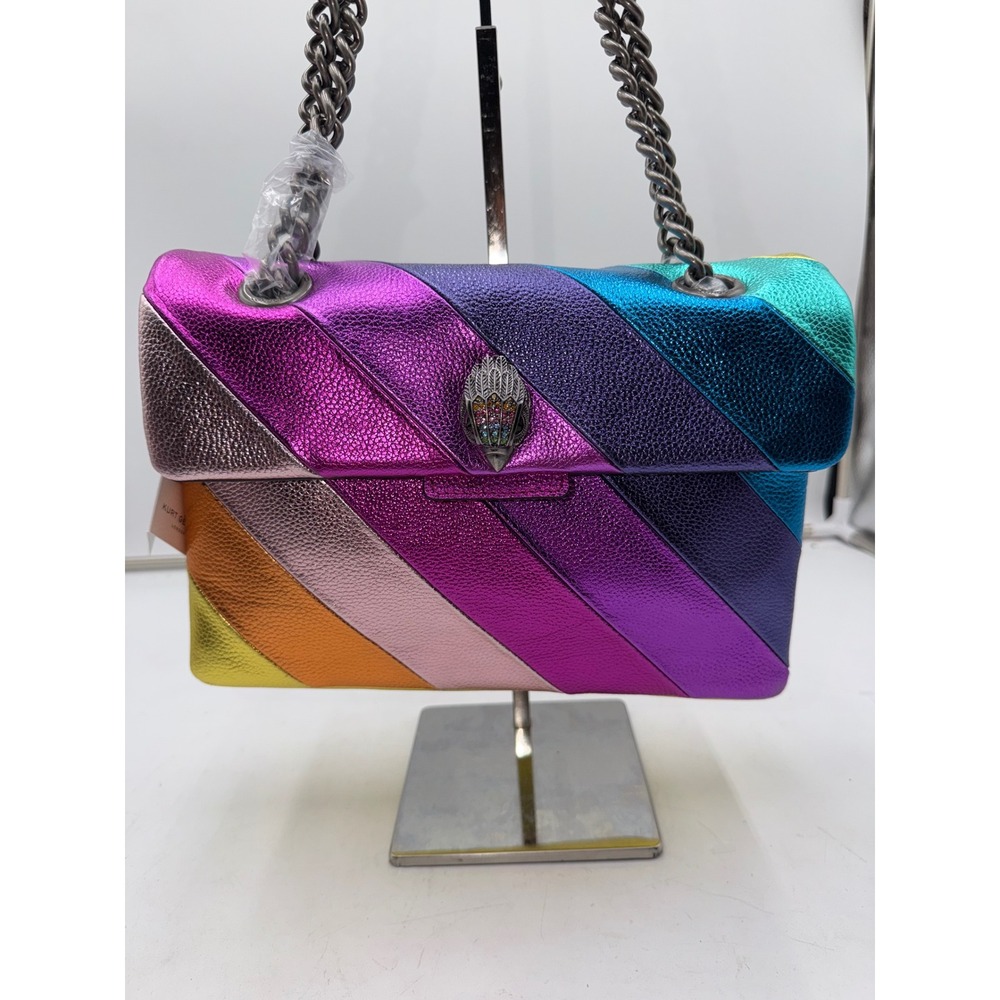Kurt Geiger London Leather Kensington Bag Rainbow Metallic Stripe Eagle Head NEW - Picture 2 of 12